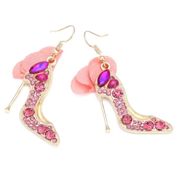 Pink High Heel Earrings Novelty Earrings Rhinestone Earrings - Picture 6 of 11